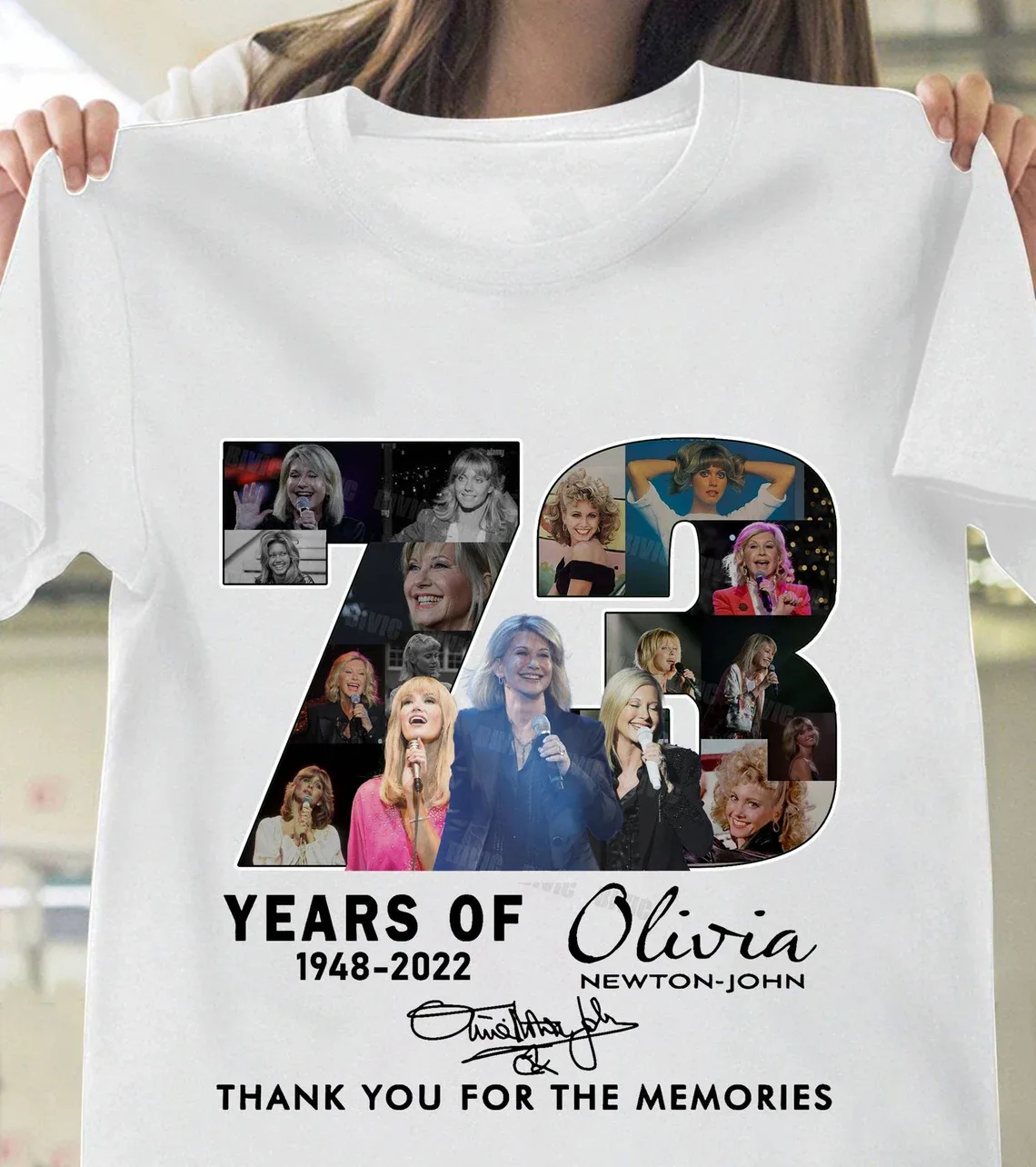 1948-2022 73 Years Olivia Newton John Shirt Classic White Unisex S-4XL CC1968