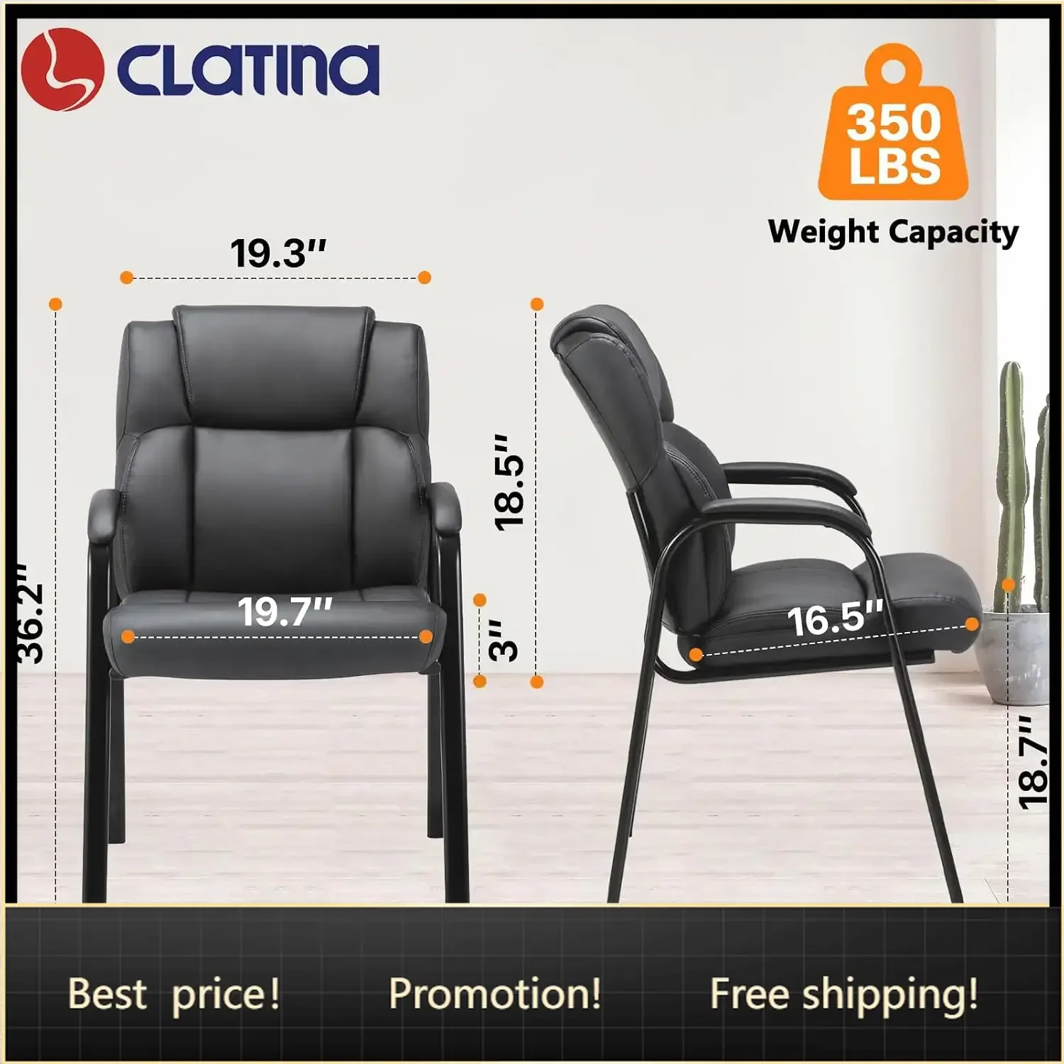 Leather Guest Chair with Padded Arm Rest for Reception Meeting Conference and Waiting Room Side Office Home Black 4 Pack