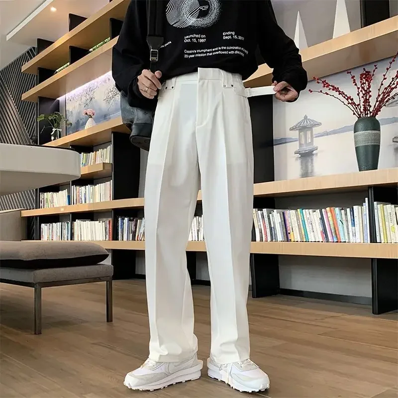 Straight Fluid Men\'s Summer Pants Draped Wide Leg Male Suit Trousers Clothing Premium Slacks New In 2024 Fabric Vintage Up