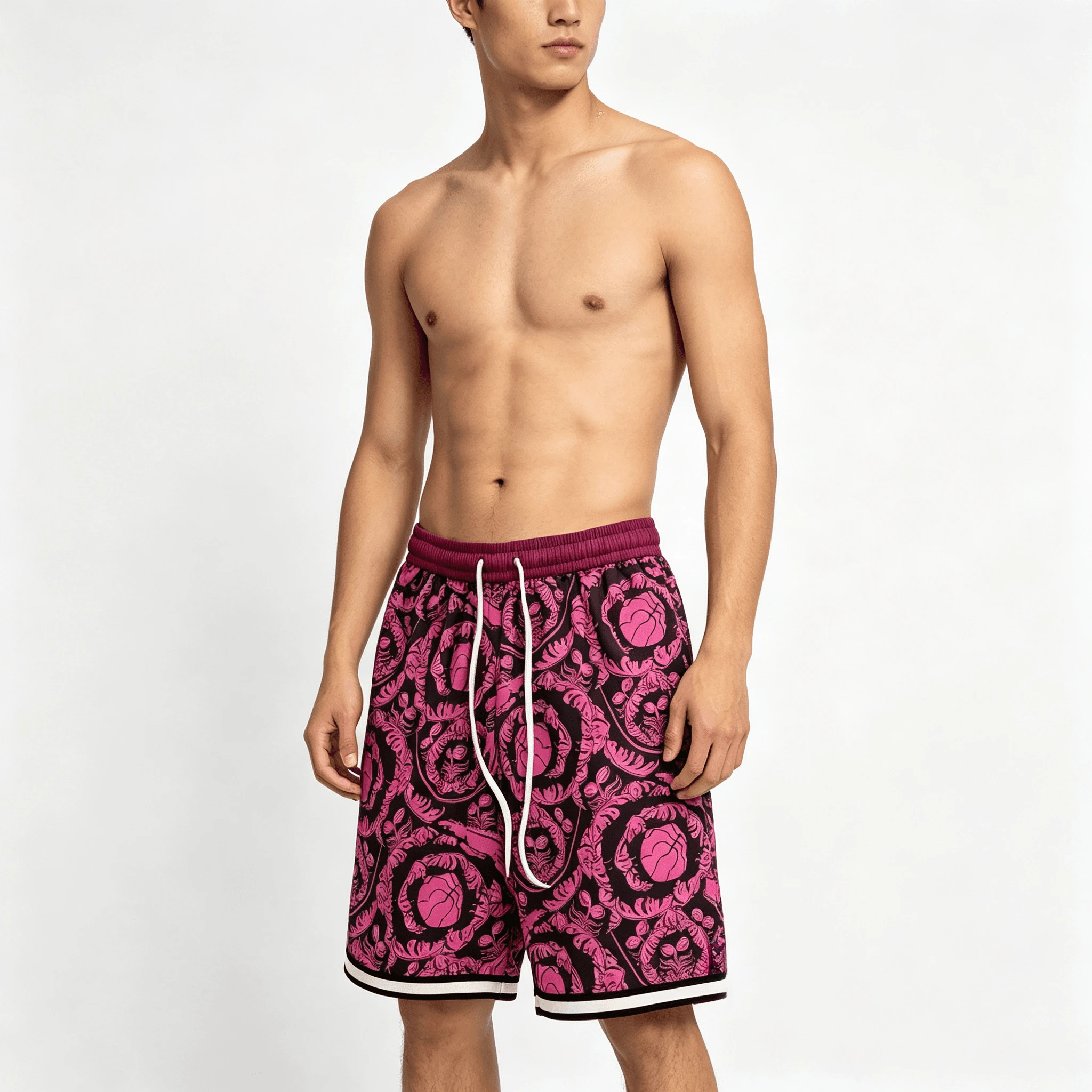 Baroque Stripes Patterned Printed Basketball Short Pants Breathable Loose Training Shorts Summer Streetwear Gym Wear Moto