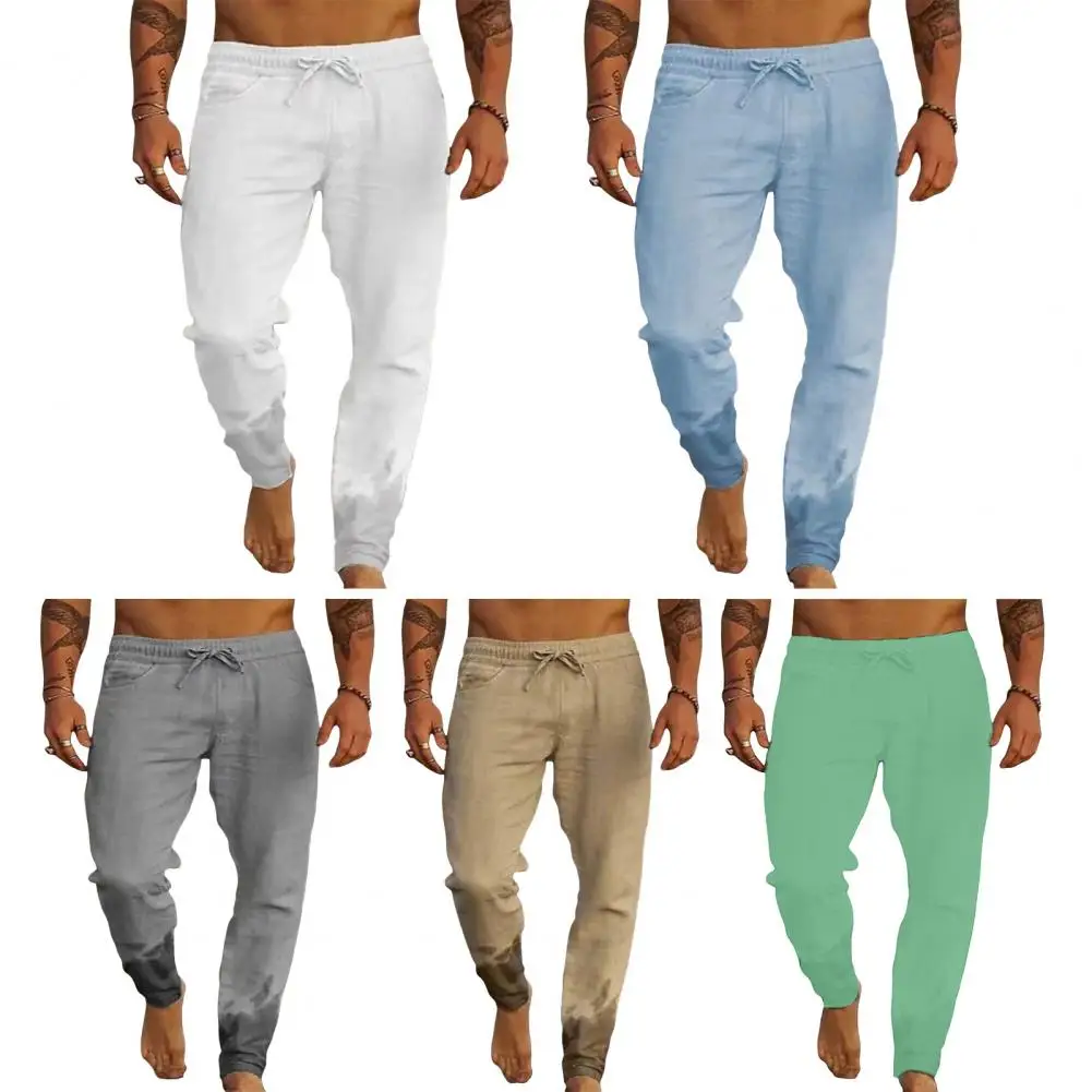 

Men's Stand Pocket Elegant Cotton Linen Pants Solid Khaki White Beach Trousers Large Size 3xl Mens Fashion Button Up Pencil Pant