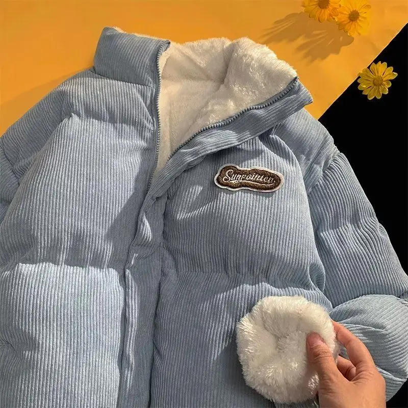 

Loose Double-Sided Wear Thi Warm Casual Men's Cotton Jaet Korean Sle Bread Polyester Fiber Fill Teenager Faion