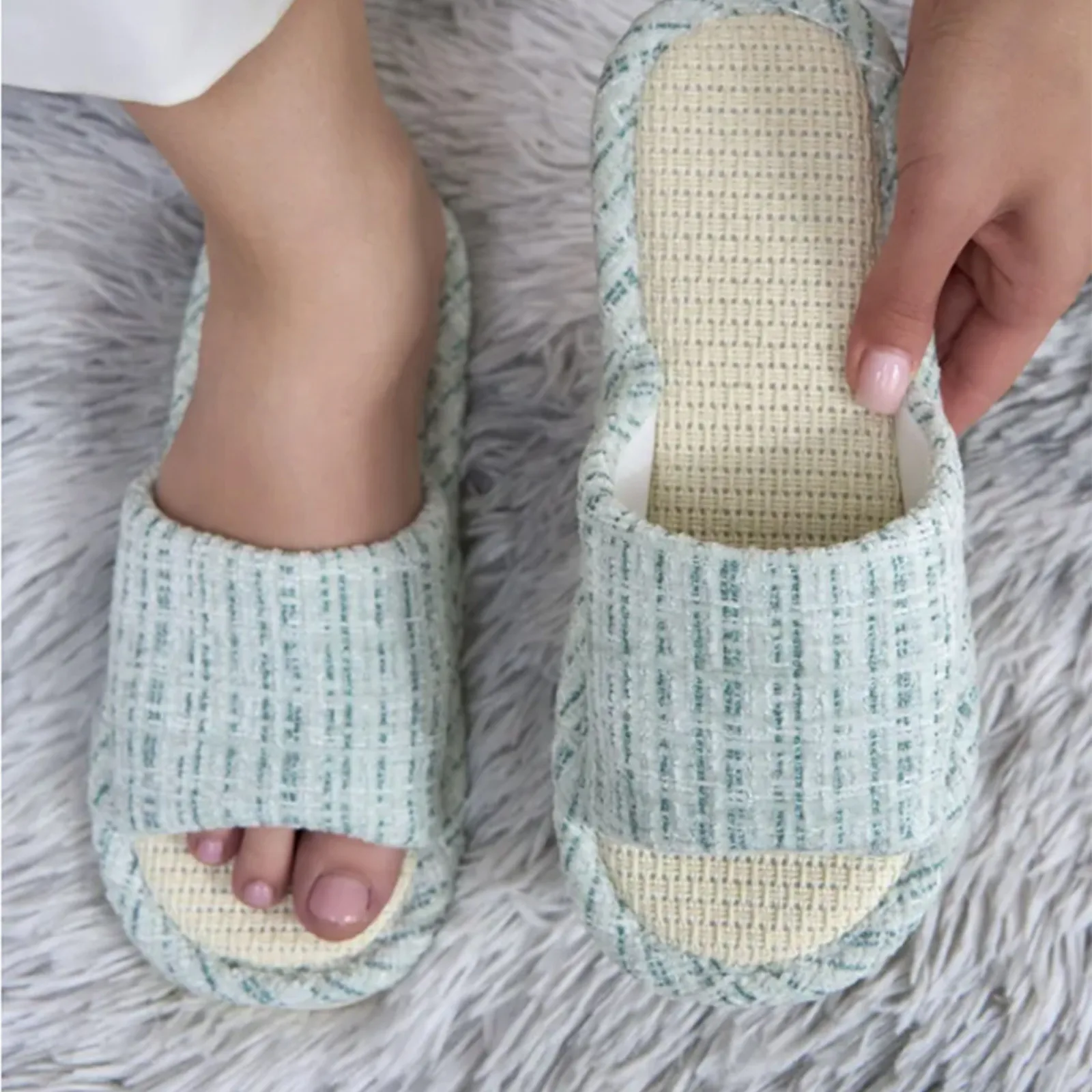 Linen Slippers Indoor Home Breathable Women Men Slides Linen Couples Anti-slip Shoes Beach Sandals Shoes Comfortable Flats