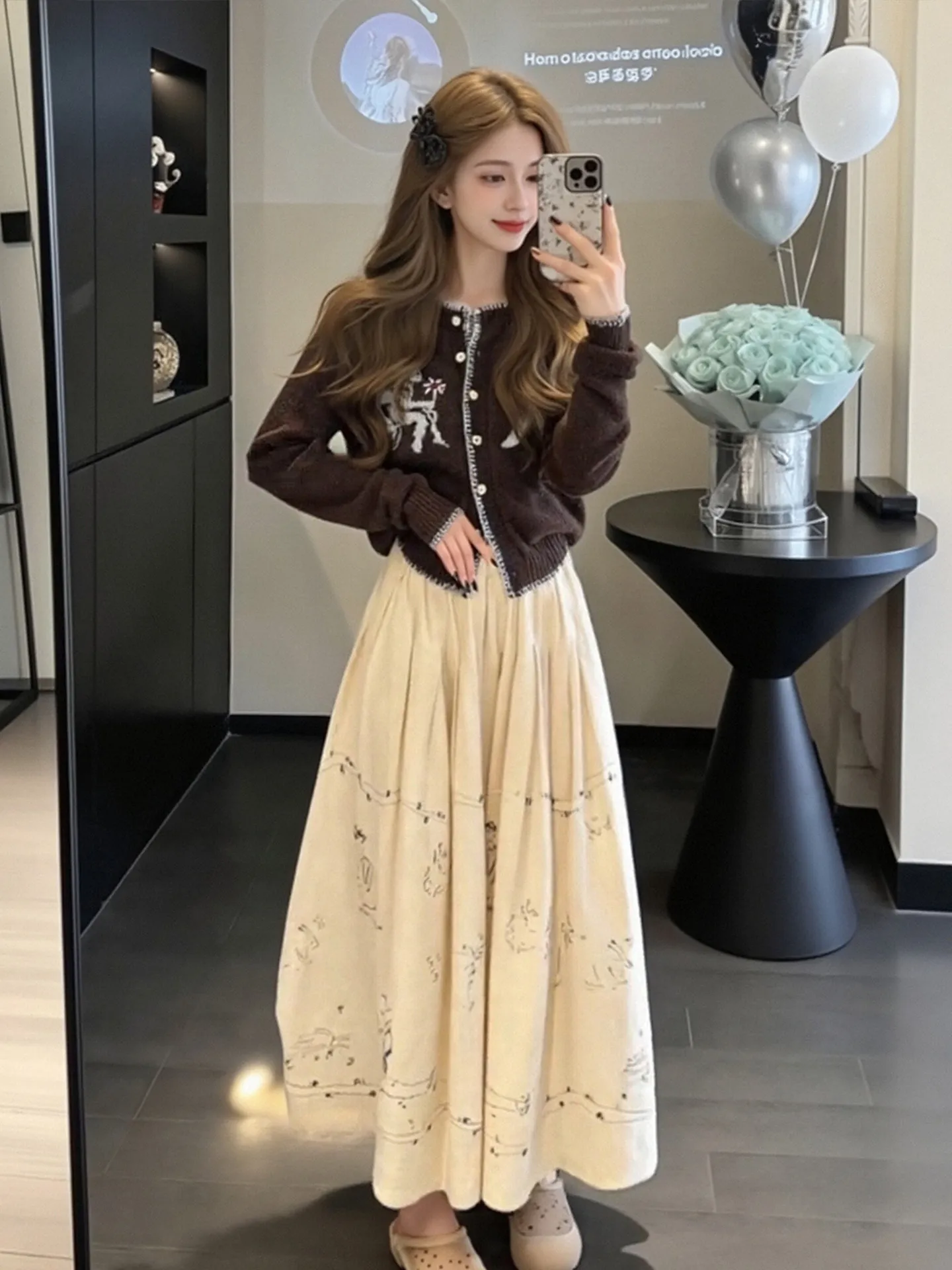 

Spring Season plus Size Knitted Sweater Base Layer Cardigan Half Skirt Unique And Attractive Three Piece Set Casual Style Pol...