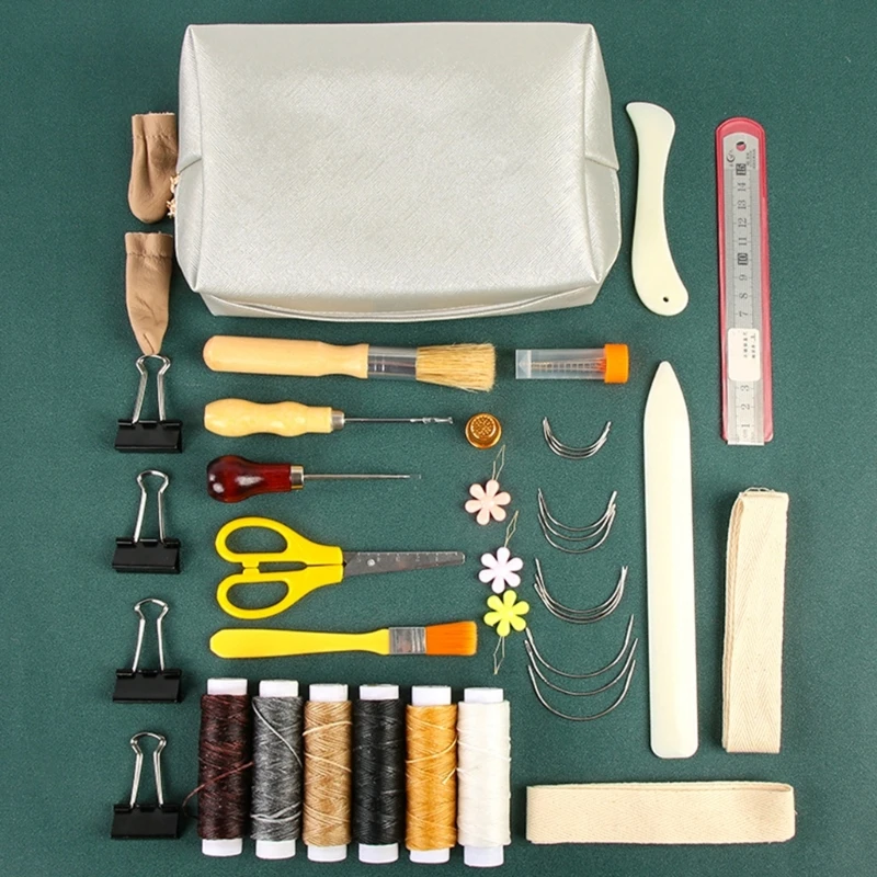 DIY Leather Craft Hand Tools Set for Sewing Stitching Stamping Carving Leather Working Tool Basic Leather Sewing Tools