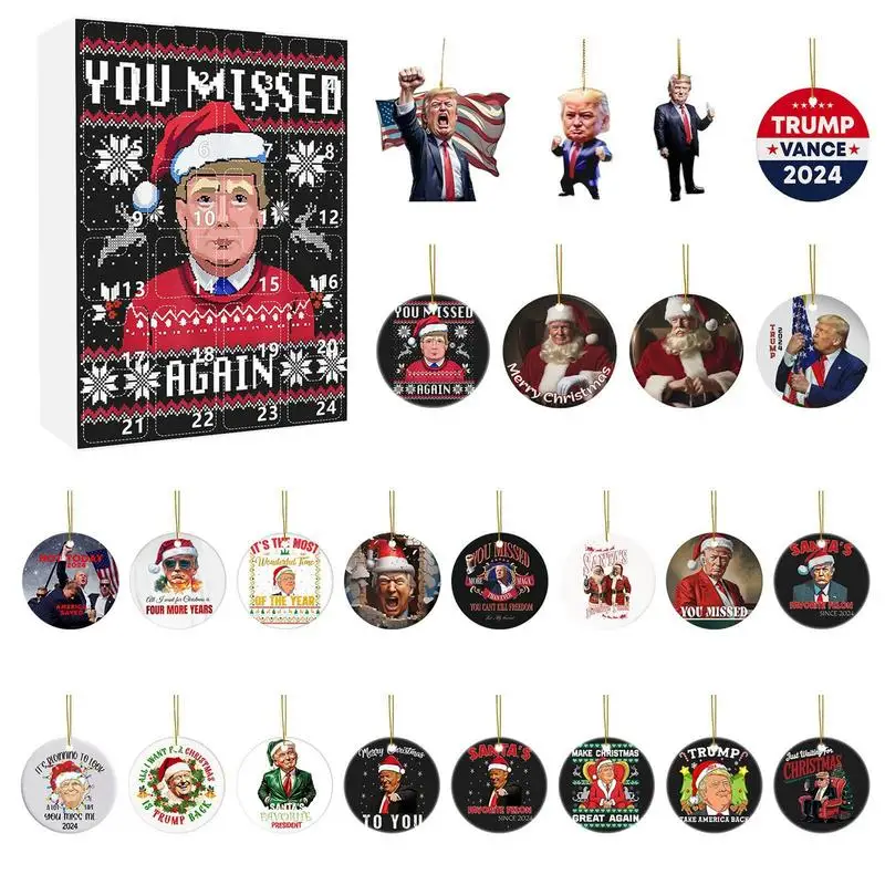 Christmas Trumpp-themed Advent Calendar Kit Christmas Calendar Counts Down To 2024 Election 24pcs Christmas Tree Trumpp Pendant