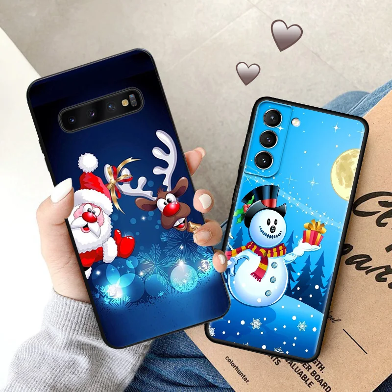 Christmas Santa Snowman Soft Phone Cases For Samsung Galaxy S23 Plus S24 S22 Ultra S21 S20 FE S10 Note 20 Lite Black Matte Cover