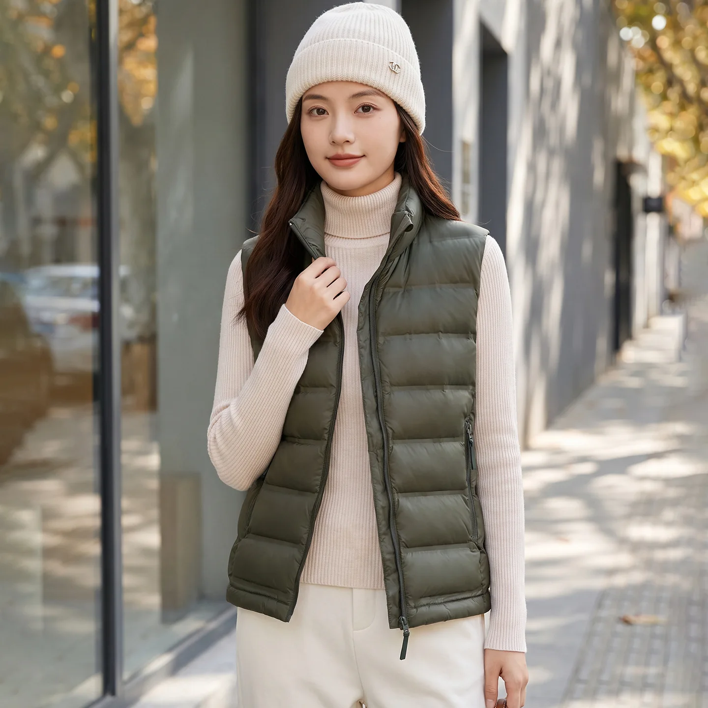 Women's Short down Cotton Jacket Vest Lightweight Versatile Stand up Collar Warm Camisole Inner Pocket for All Seasons