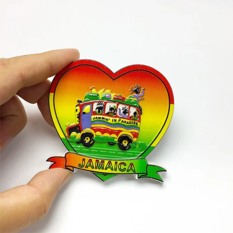 Jamaica Vibrant Bus Scene Heart 3D Resin Fridge Magnet Decorative Home And Room Decor Aimants Frigo