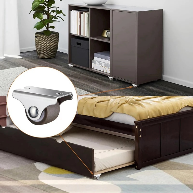 PORK-Mini Fixed Caster Wheels ,Low Profile Small Casters With Screws, Silent Rubber Rigid Caster Wheels For Furniture 8 Pack