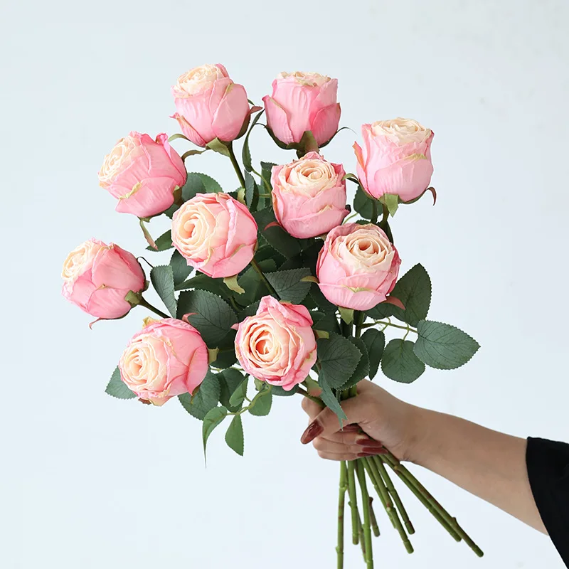 Display artificial fake flowers to make old coke-edge roses European-style retro simulation roses bouquet for farmhouse Wedding