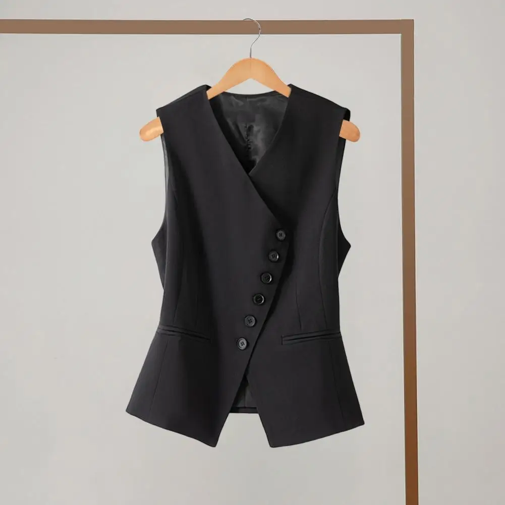 Formal Vest Jacket Elegant Sleeveless Women's Vest Coat with Single-breasted Buttons V Neck Western Style Slim Fit for Formal