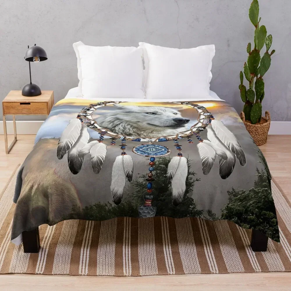 

Wolf, Bear and Dream Catcher Throw Blanket Custom Quilt Thermal Blankets