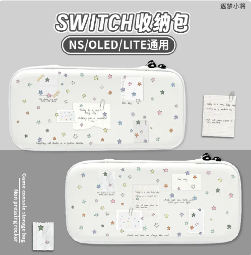 Kawaii Star Print EVA Hard Shell Case for Switch OLED/Switch 2, Cute Korean Style Protective Carrying Bag with Floral Pattern