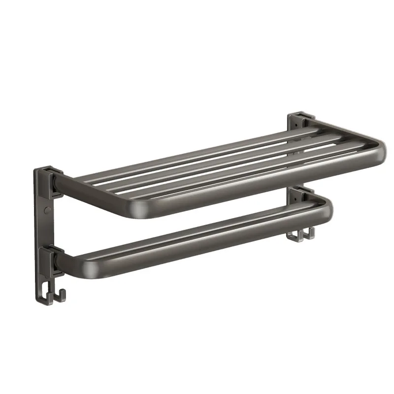 Toallero plegable de aluminio para baño, estante con soporte de barra, ganchos móviles, almacenamiento de toallas a prueba de óxido, montaje en pared, 50CM