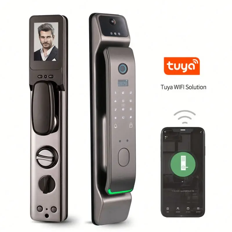 Multi Function Security  Smart Door Lock Tuya Wifi Password Card Remote Access Face Recognition Lock