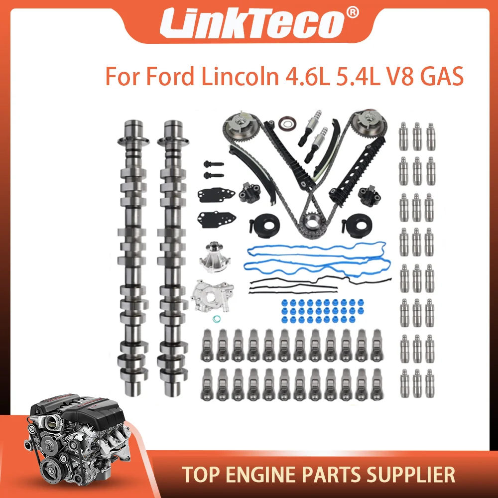

Engine Camshaft Timing Chain Kit Valve Lifter Rocker Arm Gasket Set Oil Pump Water Pump For Ford Lincoln Mercury 4.6L 5.4L 04-10