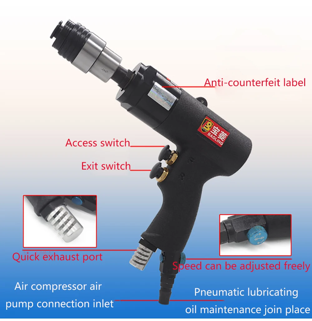 M3-M12 Pneumatic Tapping Machine Handheld Tapping Machine Portable Gun Type Pneumatic Power Thread Tap Drilling Machine