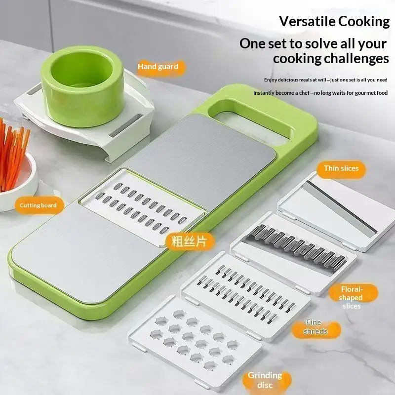 6 IN 1 Stainless Steel Vegetable Cutter Multifunction Slicer 5 Blades Combo Peeler Garlic Vegetable Shredder Kitchen Shredder