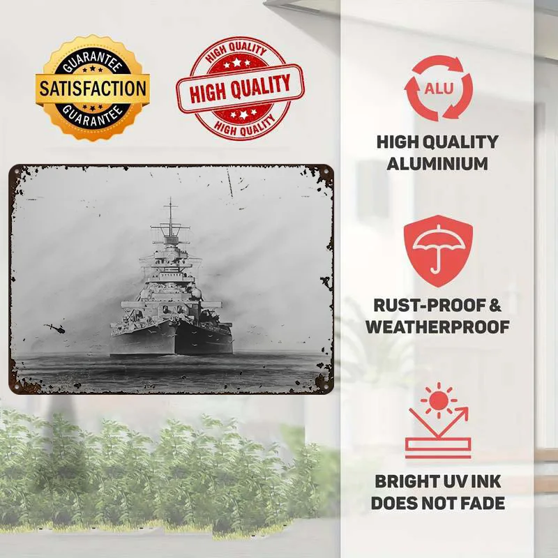 Battleship Bismarck Printed Poster Customized Retro Wall Art Vintage Metal Tin Signs for Home Interior Decoration Living Room