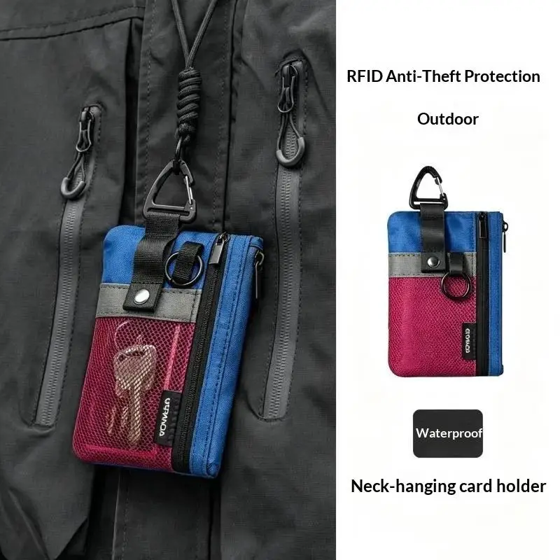 Small Unisex Minimalist Wallet RFID Blocking Zipper Coin Pouch Anti-Scratch Slim Purse for Outdoor Daily Use