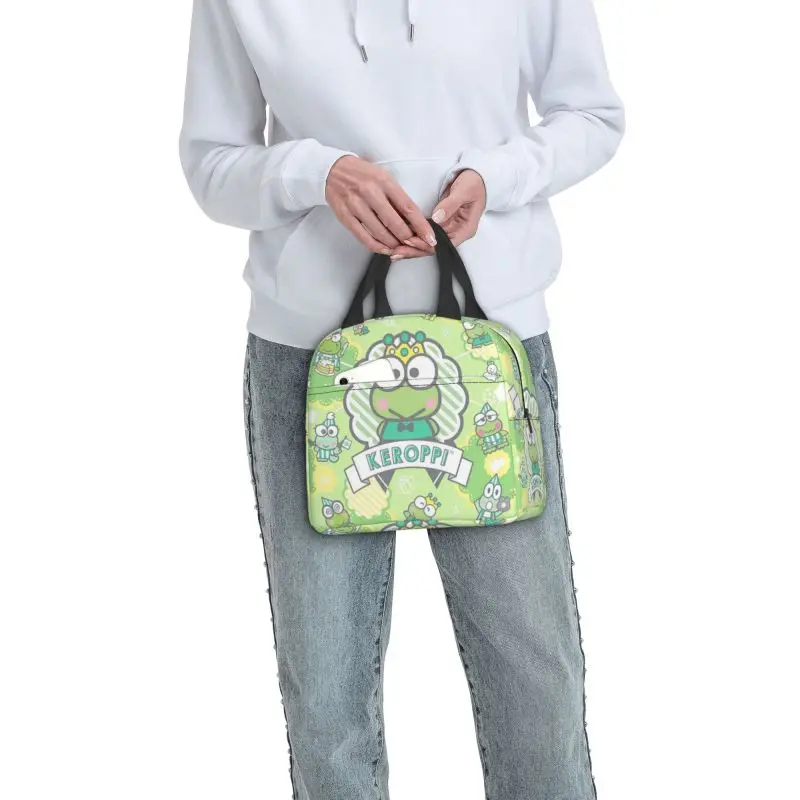 Custom Kawaii Keroppi Lunch Bag uomo donna Cooler scatole per il pranzo isolate termicamente per bambini in età scolare