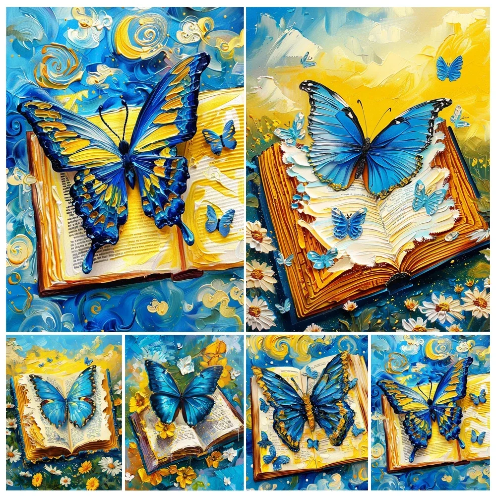 

614577 Painting By Numbers Butterflies In Books Animals Adult Acrylic Kit DIY Art Paint Canva Artwork Gift Home Decoration