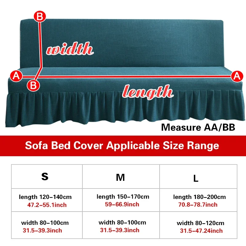 Stretch Velvet Futon Sofa Bed Cover Armless Thick Plush Sofa Cover with Skirt Sofa Slipcover Couch Cover Furniture Protector 1pc