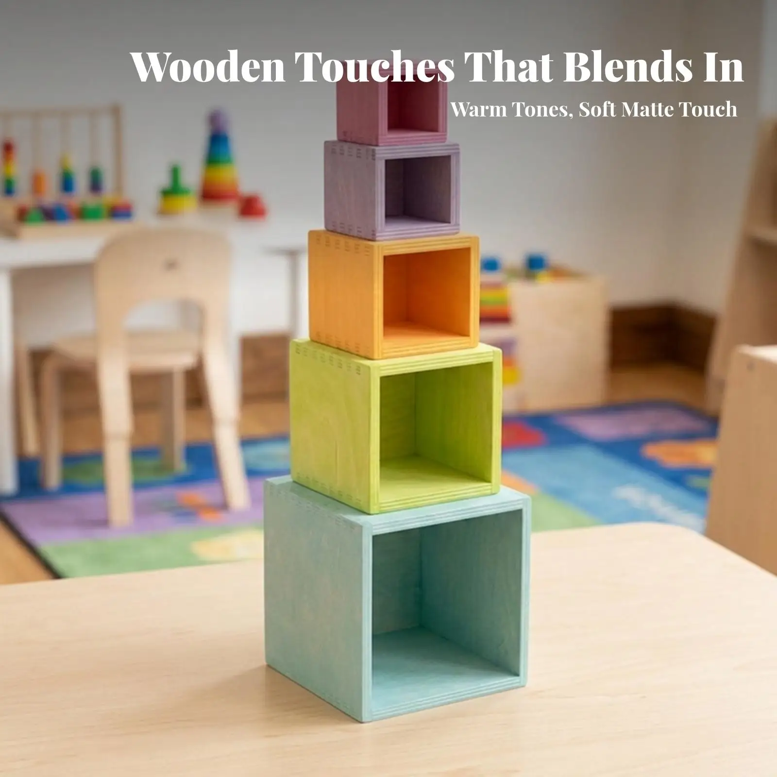 Multifunctional Nesting Cups | Basswood Plywood, Wooden Nesting Cube, Matte Textured Finish, Wooden Stacking Boxes, for Playroom