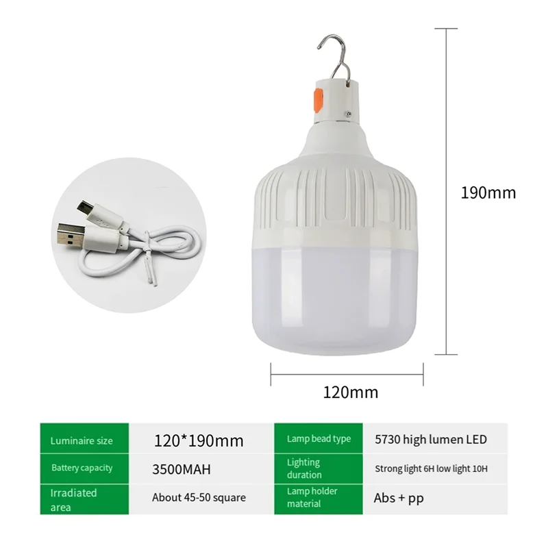 AT02-300W Portable Lantern Bulb Camping Light USB Rechargeable LED Bulb High Power Tent Light Outdoor Emergency Bulb