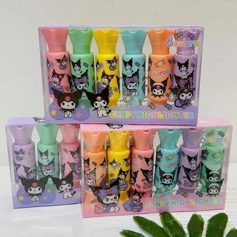 Sanrio 36pcs Kawaii Kuromi Cute Cartoon Highlighter Creative Candy Modeling Graffiti Handwriting Pen Key Color Marker Stationery