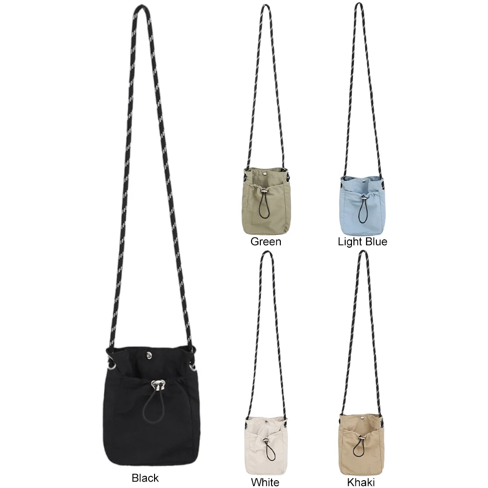 

Women Soft Cloth Drawstring Bag Solid Color All-Match Sling Bag Wear Resist Small Square Phone Bag Commute Bag