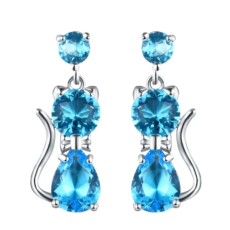 Huitan Romantische Katzen-Ohrringe in 9 Farben für Damen, mit brillantem Zirkonia besetzt, Statement-Ohrringe für den täglichen Gebrauch, Party-Schmuck
