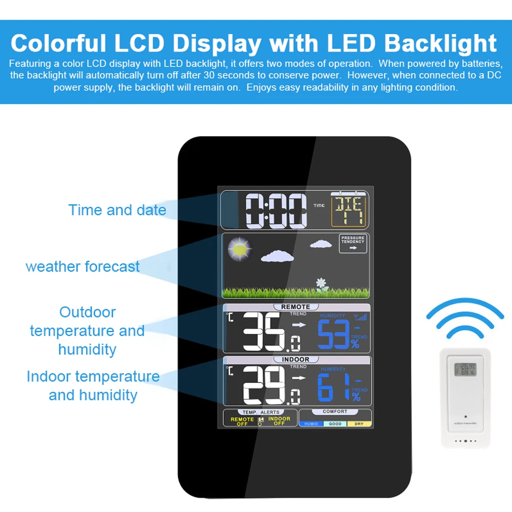 Tuya WIFI Smart Weather Station Indoor Outdoor misuratore di umidità della temperatura previsioni del tempo sveglia meteo multifunzionale