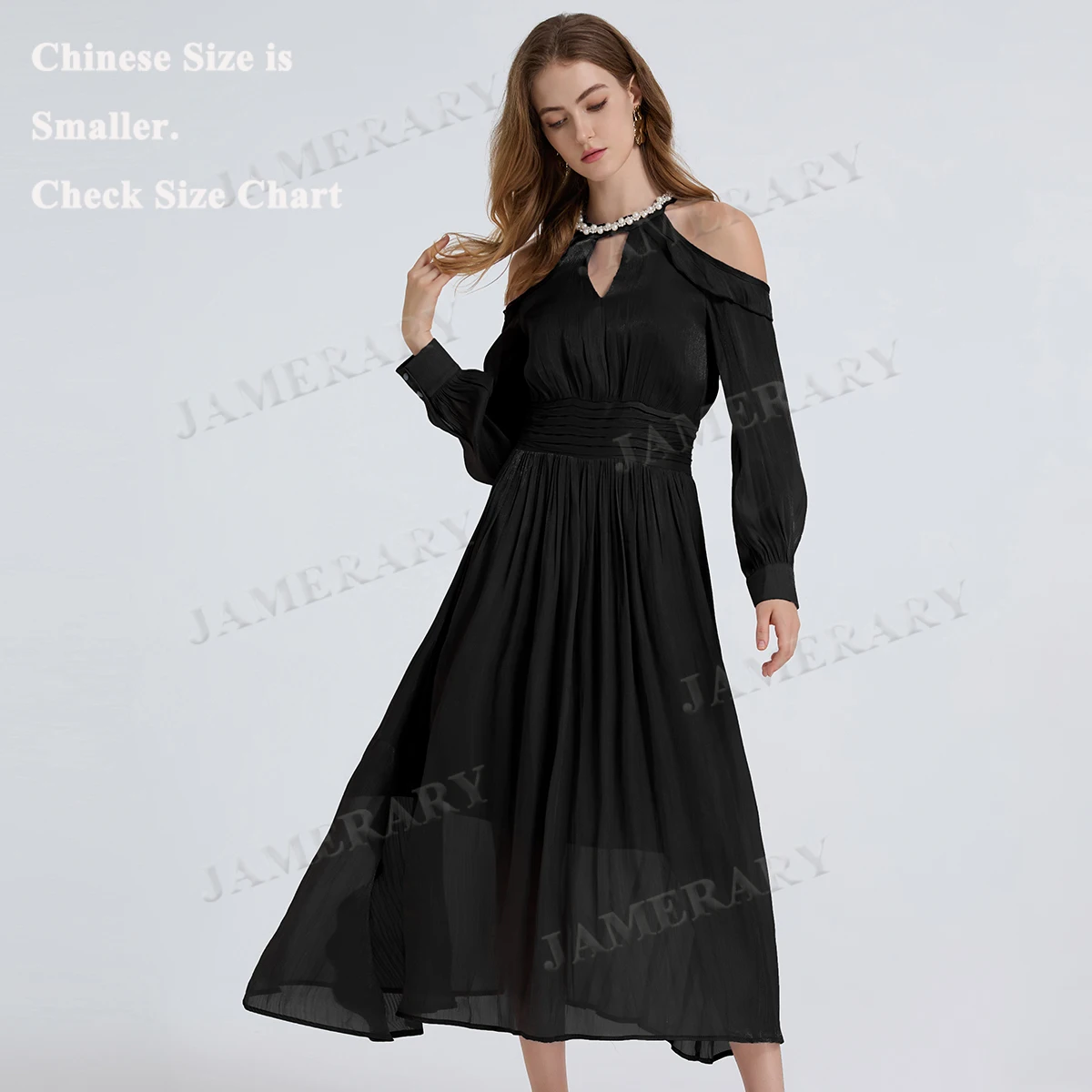 Robe de soirée de luxe en Satin pour femmes, Sexy, manches longues, épaules dénudées, perles de cristal, robes de bal d'anniversaire, automne