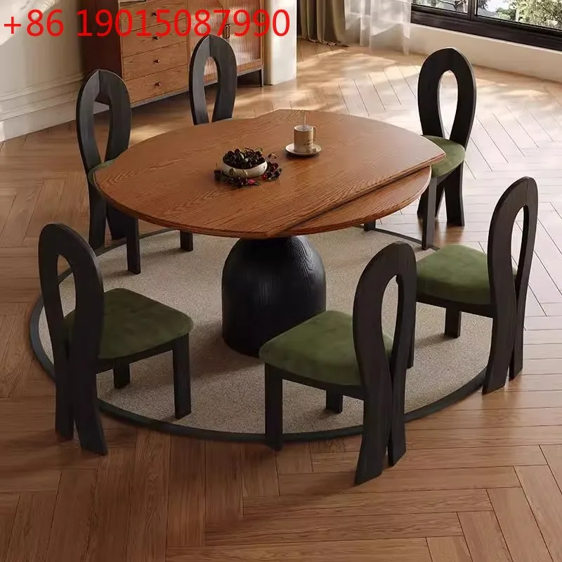 

Средневековый телескопический круглый стол с поверхностью из массива дерева, складной ресторан для маленькой квартиры, ретро круглый обеденный стол, стулья