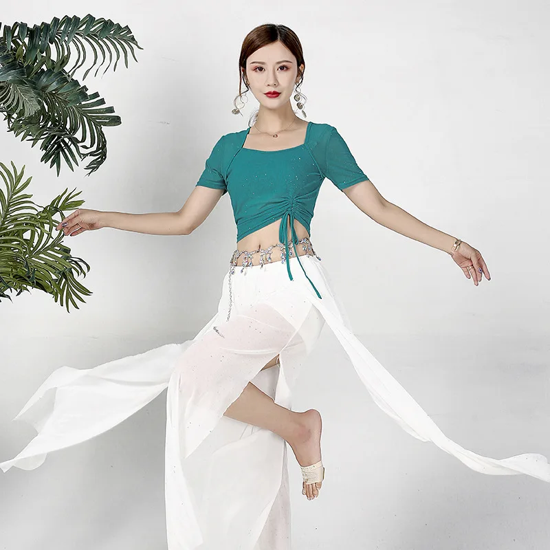 Belly Dance Top Long Culottes Set Practice Clothes Sexy Women Suit Modern Dance Performance Oriental Costume Fantasias Outfit