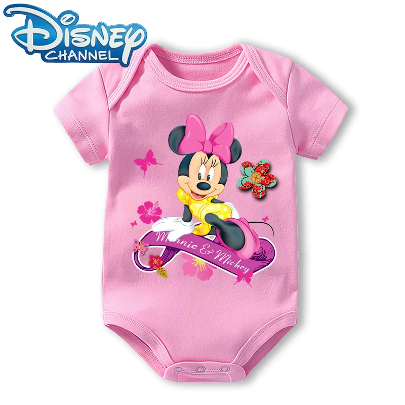 Baby Clothes Bodysuit for Newborn Infant Jumpsuit Boys Girls Disney Mickey Mouse Cat Short Sleeves Romper Onesies 0 To 12 Months