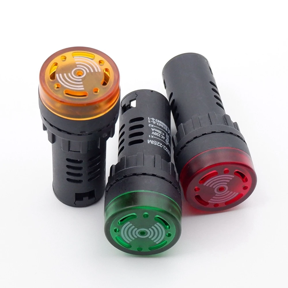 AD22-22SM 22mm Active Buzzer 12V 24V 220V Flash Signal Light LED Beep Alarm Lndicator Red Green Yellow Intermittent warning glow