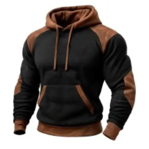 2025 Felpa con cappuccio da cowboy vintage da uomo stile occidentale ricamato in pelle scamosciata marrone nero color block Ranch abbigliamento da lavoro autunno streetwear