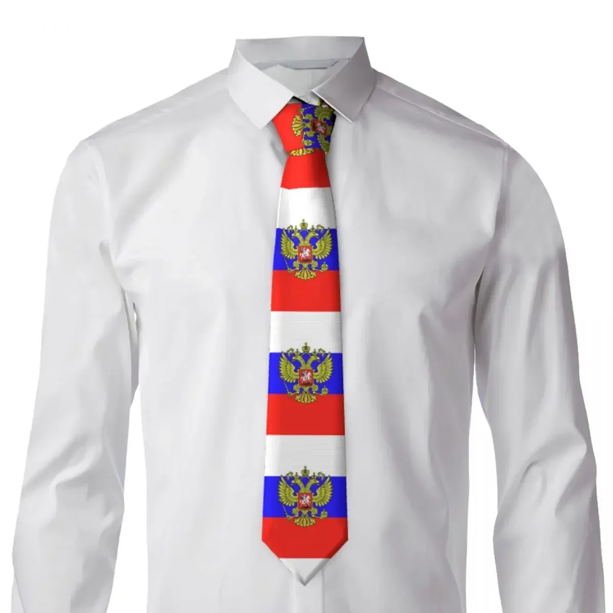 

Russia Flag Emblem Tie Stripes Cosplay Party Neck Ties Unisex Adult Retro Trendy Necktie Accessories Quality Printed Collar Tie