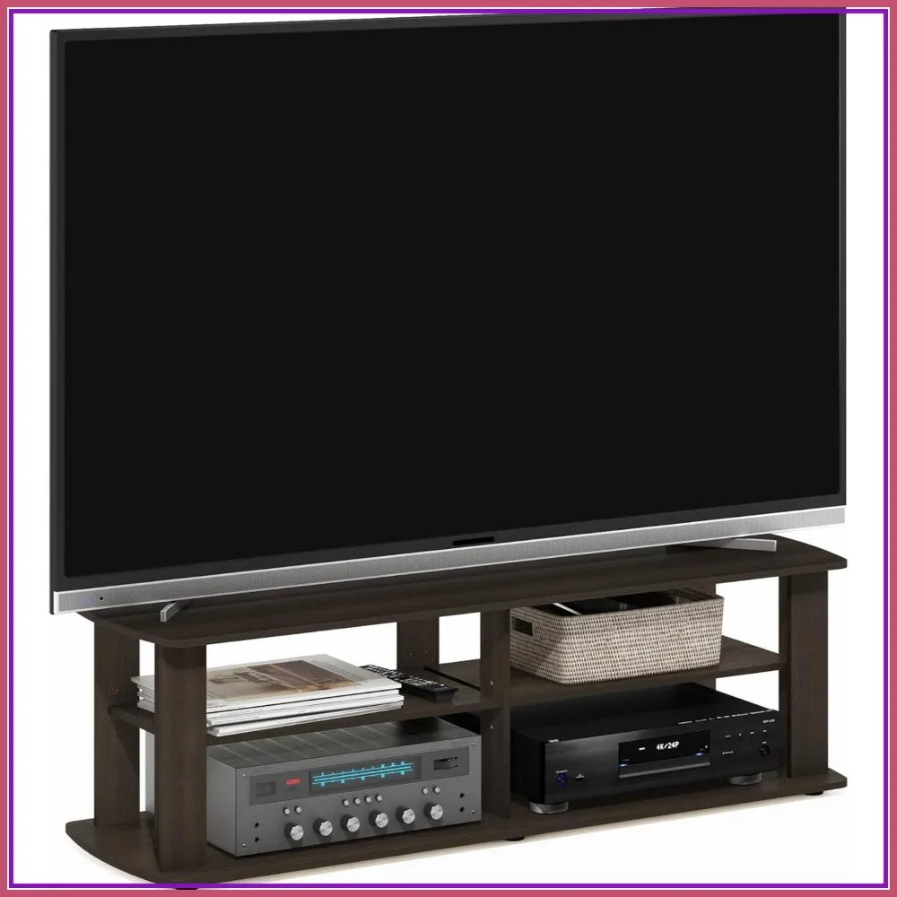 

3-Tier TV Stand with Open Shelves, Entertainment Center for TVs up to 50 Inch, Soft Edges, Dark Brown