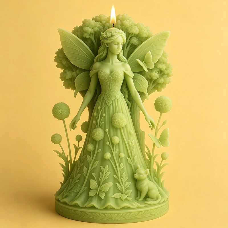 3D Forest Fairy Silicone Candle Mold Winged Elf Goddess with Butterfly Aroma Soap Craft Ornament Making Mould Home Decor