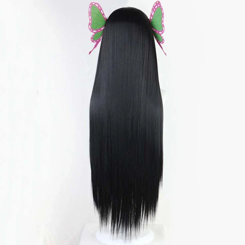 Kochou Kanae Wig Anime Demon Slayer Cosplay Kimetsu no Yaiba Wig Black Long Hairs Butterfly Headwear Women Halloween Wigs Prop