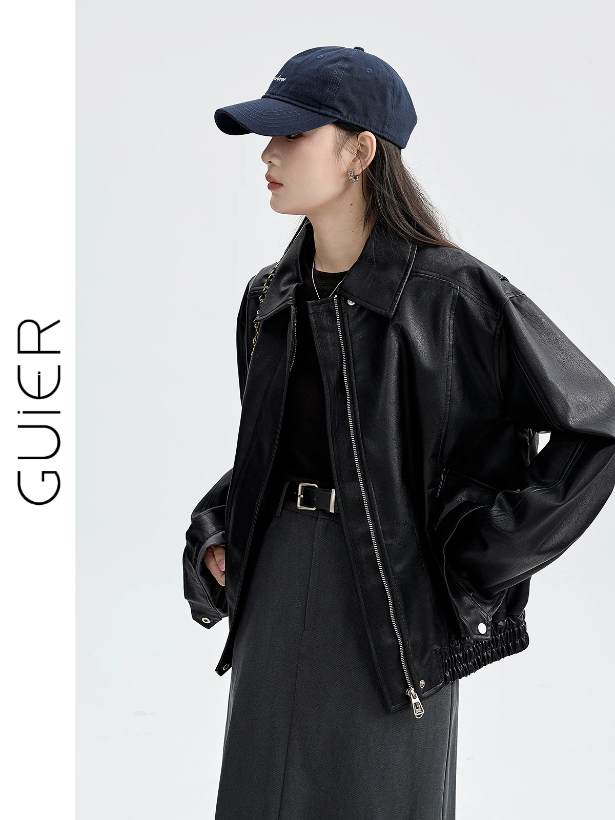 Jaqueta de Couro Feminina Bla, Design Solto e Estiloso com Duplo Zíper, Moda Casual, Nova Chegada de Outono