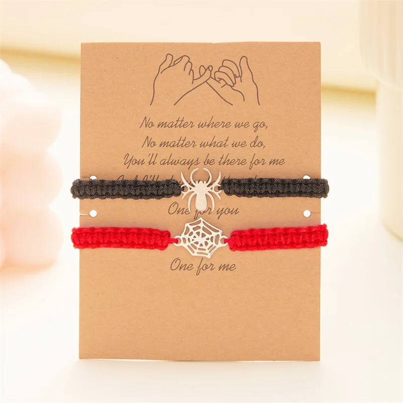 Fashion Halloween Spider Web Couple Bracelets for Women Men Simple Handmade Woven Rope Bracelet Jewelry Friends Wish Card Gift