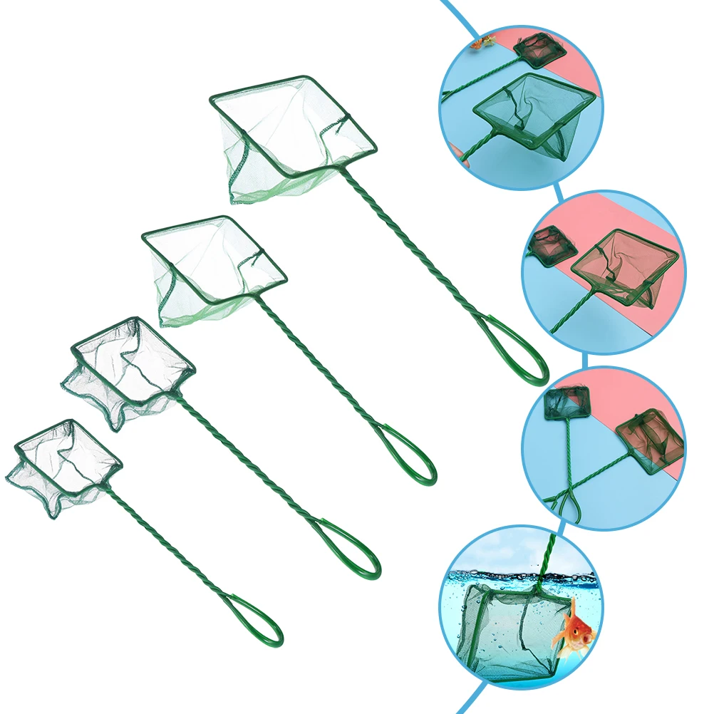 

4 Pcs Fish Mesh Net with Handle Swimming Pool Tank Fishing Handheld Aquarium Gear Tool Catching