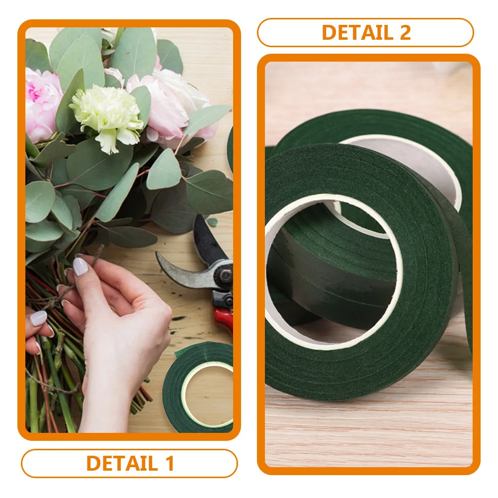 5 ม้วนเทปสีเขียวดอกไม้เทปห่อช่อดอกไม้ Stem Arrangement เครื่องมือดอกไม้กระดาษ Florist Twine ห่อ