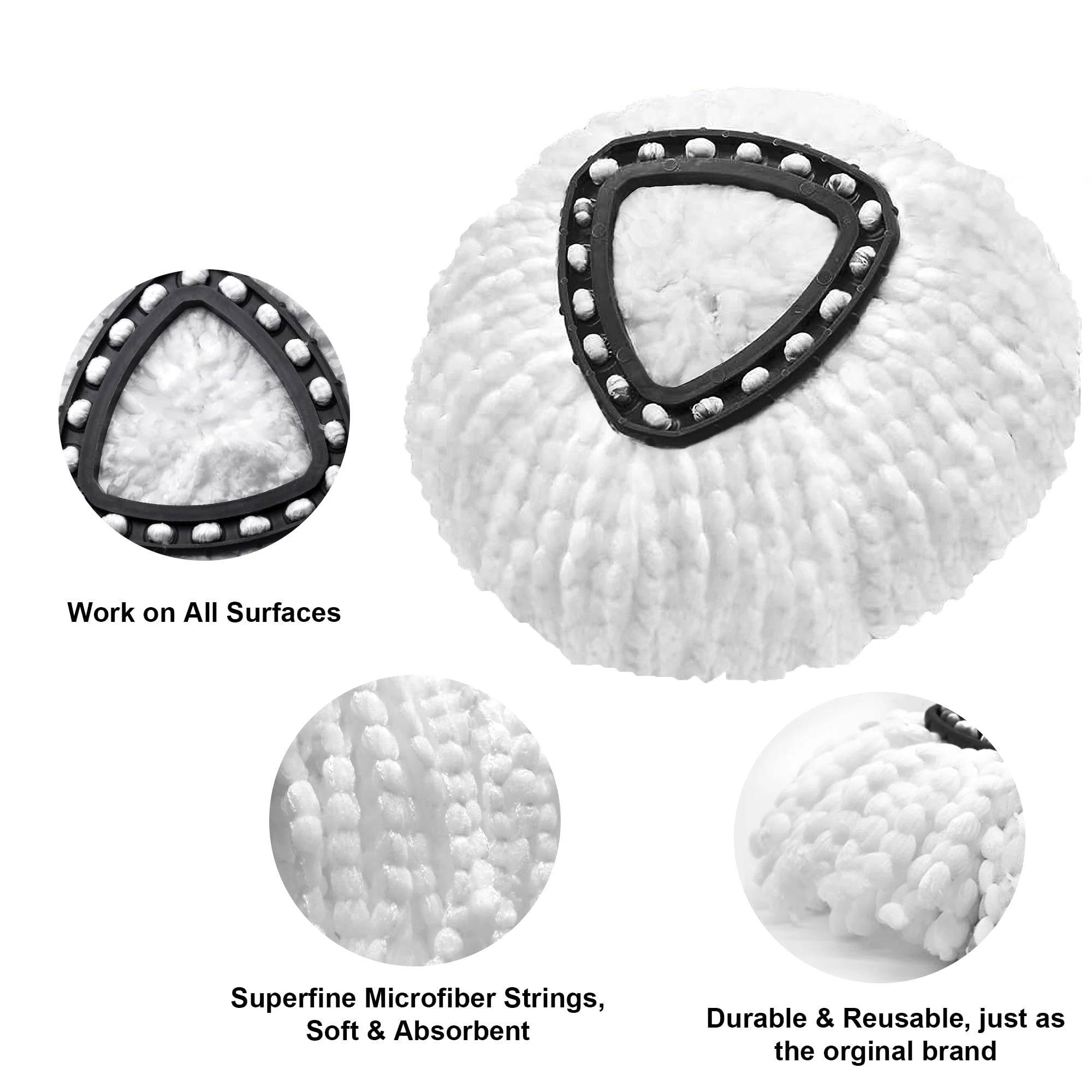 Waschbare, saugfähige Mikrofaser-Mopp-Ersatzköpfe, Wischmopp-Tücher für Nass- und Trockenreinigung, kompatibel mit Vileda, O Cedar, Universal Home – Detail 3