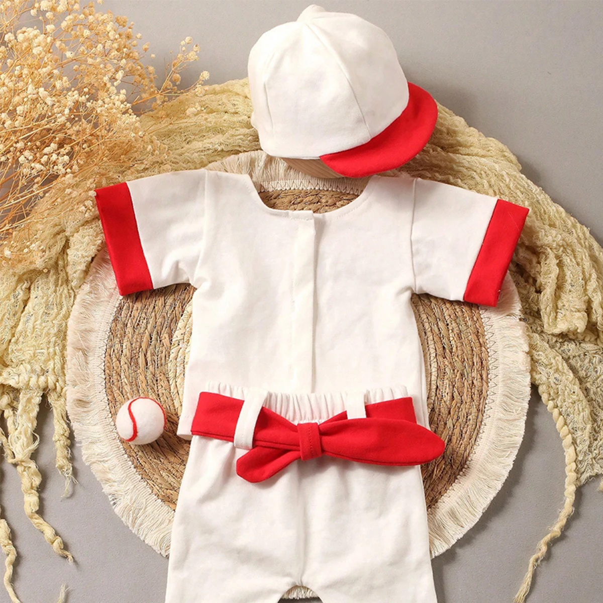 Ylsteed Newborn Photography Outfits Boy Infant Baseball Uniform with Cap and Felt Ball Baby Boy Photo Props Top and Pants Suit